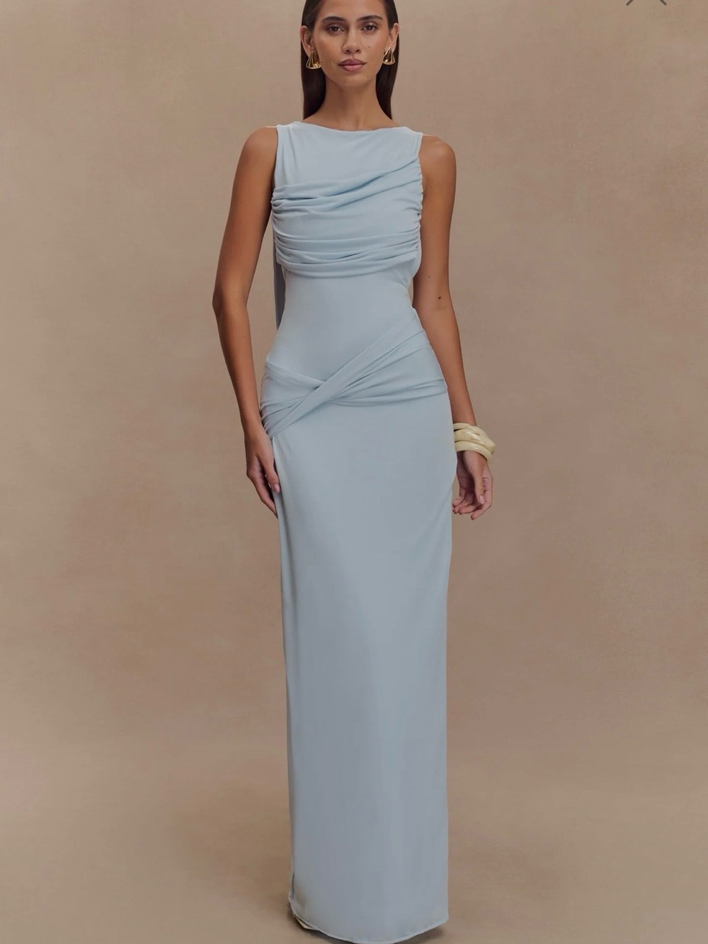 Meshki Henley Light Blue Draped Maxi Gown